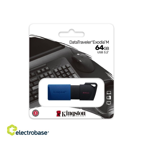 Kingston | USB 3.2 Flash Drive | DataTraveler Exodia M | 64 GB | USB 3.2 | Black/Blue image 5