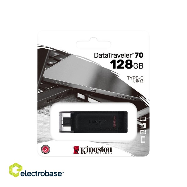 Kingston | USB Flash Drive | DataTraveler 70 | 128 GB | USB 3.2 Gen 1 Type-C | Black image 4