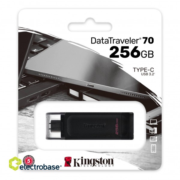 Kingston | USB Flash Drive | DataTraveler 70 | 256 GB | USB 3.2 Gen 1 Type-C | Black image 4