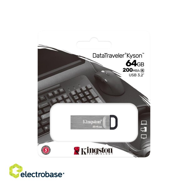 Kingston | USB Flash Drive | DataTraveler Kyson | 64 GB | USB 3.2 Gen 1 | Black/Grey image 5