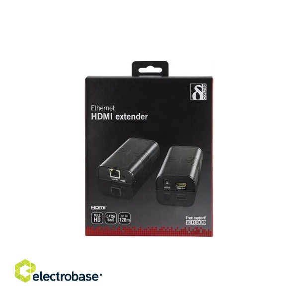 DELTACO Ethernet HDMI Extender, Up to 120m in 1080P with Cat6, Black  / HDMI-221 image 4