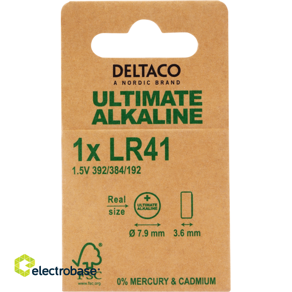 Alkaline battery DELTACO Ultimate LR41 button cell, 1.5V, 1-pack / ULT-LR41-1P image 4