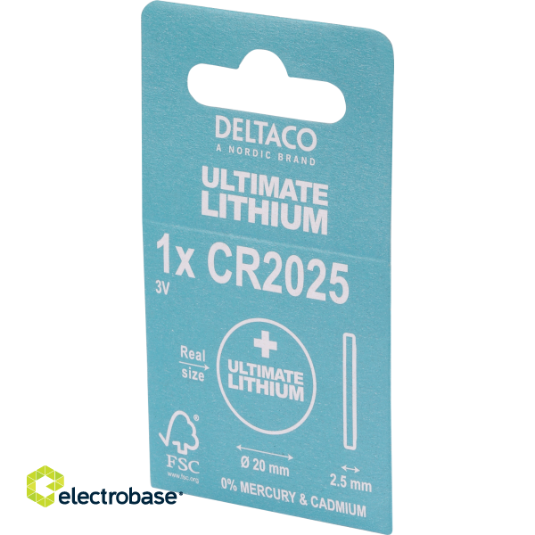 Lithium battery DELTACO Ultimate 3V, CR2025 button cell, 1-pack / ULT-CR2025-1P image 4