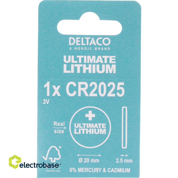 Lithium battery DELTACO Ultimate 3V, CR2025 button cell, 1-pack / ULT-CR2025-1P image 5