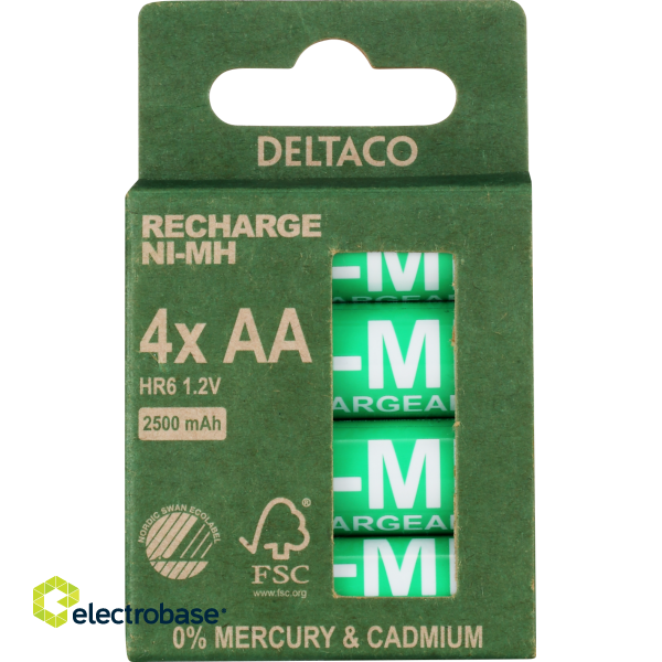 Rechargeable AA batteries DELTACO AA 2500mAh, Nordic Swan Ecolabelled, 4-pack / ULT-NH2500AA-4P image 5
