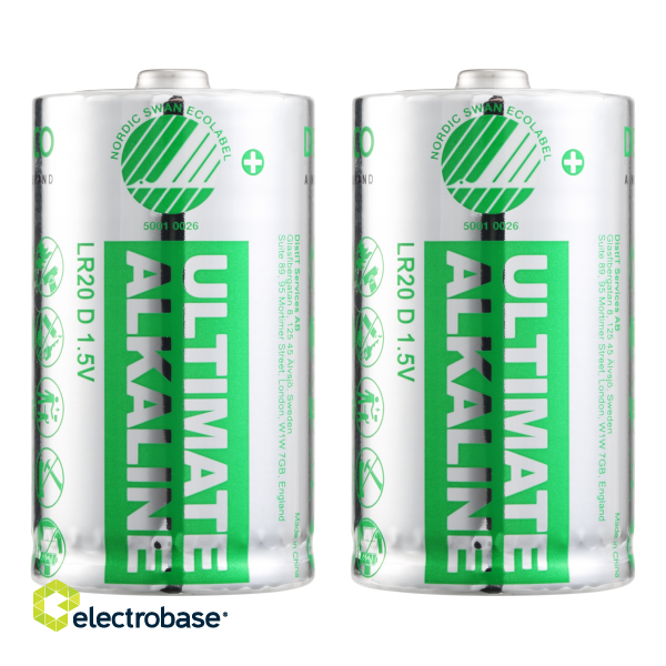 Ultimate Alkaline D battery DELTACO Nordic Swan Ecolabelled, 2-pack / ULT-LR20-2P image 2