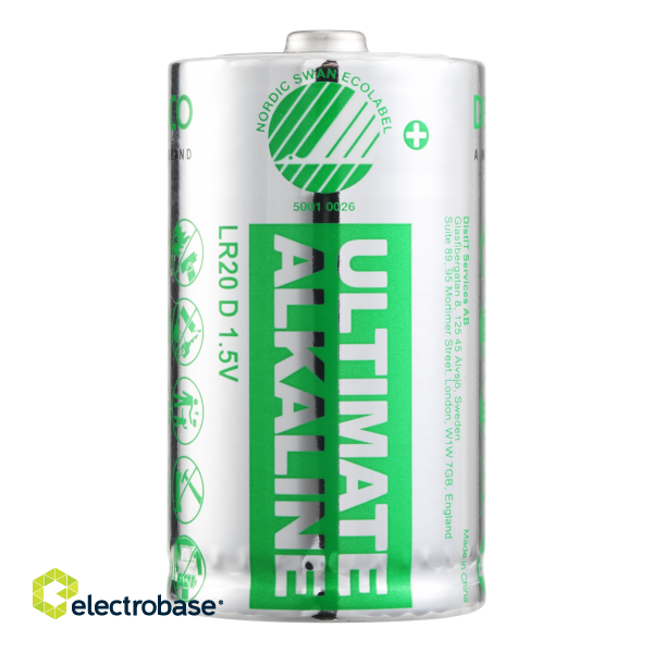 Ultimate Alkaline D battery DELTACO Nordic Swan Ecolabelled, 2-pack / ULT-LR20-2P image 4