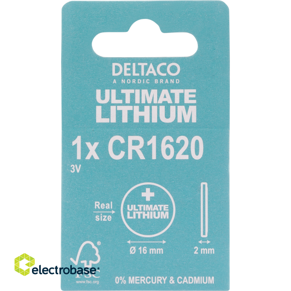 Ultimate Lithium batterie DELTACO 3V, CR1620 button cell, 1-pack / ULT-CR1620-1P image 1