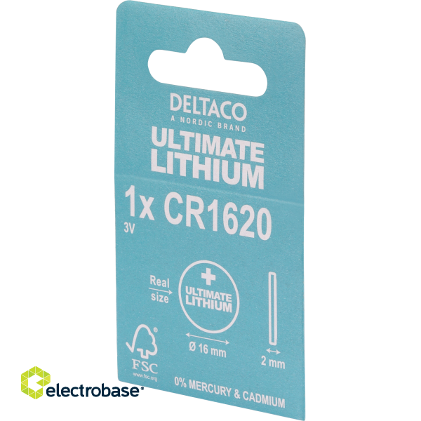 Ultimate Lithium batterie DELTACO 3V, CR1620 button cell, 1-pack / ULT-CR1620-1P image 3