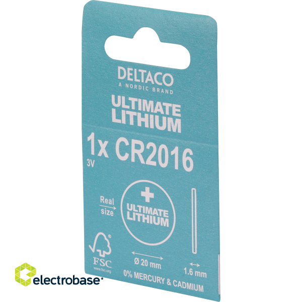 Ultimate Lithium batterie DELTACO 3V, CR2016 button cell, 1-pack /  ULT-CR2016-1P image 2