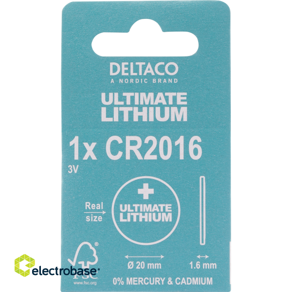Ultimate Lithium batterie DELTACO 3V, CR2016 button cell, 1-pack /  ULT-CR2016-1P image 3