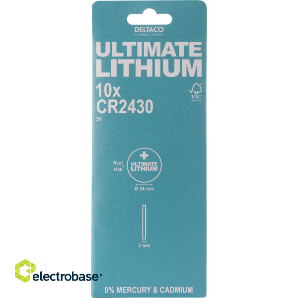 Литиевая батарея DELTACO Ultimate, 3 В, таблеточный элемент CR2430, 10 шт. фото 3