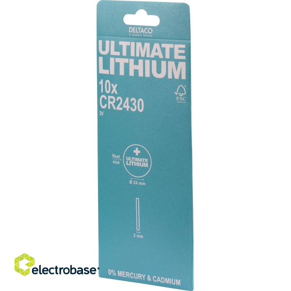 Литиевая батарея DELTACO Ultimate, 3 В, таблеточный элемент CR2430, 10 шт. фото 5