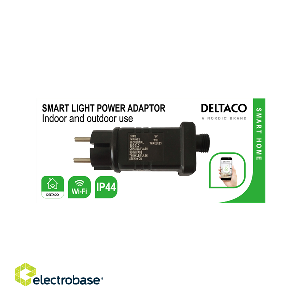 DELTACO SMART HOME WiFi power adapter for light chains, indoor/outdoor IP-44, black  SH-AD01 image 2