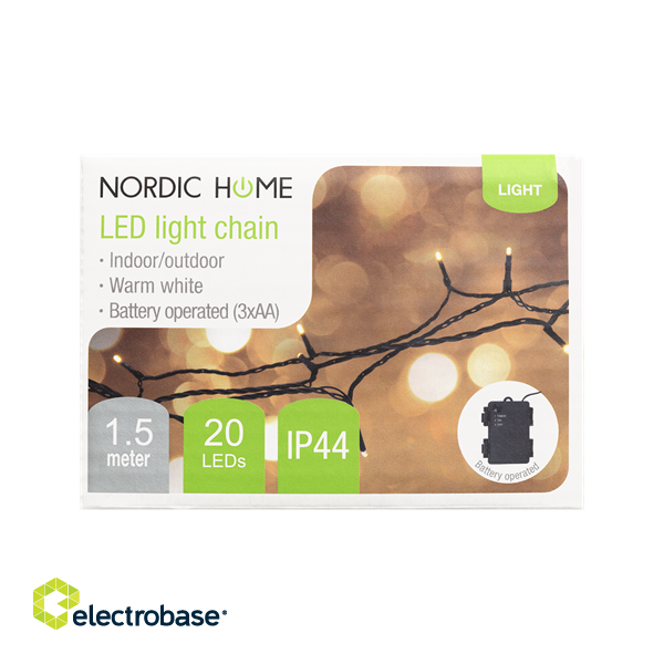 NORDIC HOME LED Light chain, 1.5m, 20 LED, battery, outdoor, ww / LGT-101 image 5