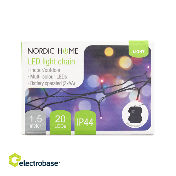 NORDIC HOME Multicolored LED Light chain, 1.5m, 20 LED, battery, outdoor, RGB / LGT-102 image 6