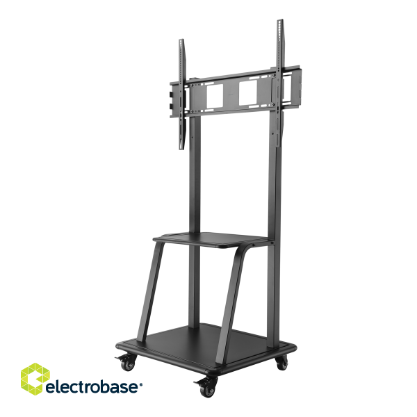 Screen cart with shelve DELTACO OFFICE height adjustable, 1698-1848 mm, Heavy-Duty, 37-100”, black / ARM-0453 image 1