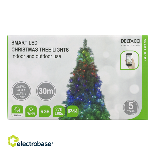 WiFi Christmas tree lighting DELTACO SMART HOME indoor/outdoor, RGB, 10-strings 270-LED diodes, IP-44, 2m / SH-LRGB2MT image 6