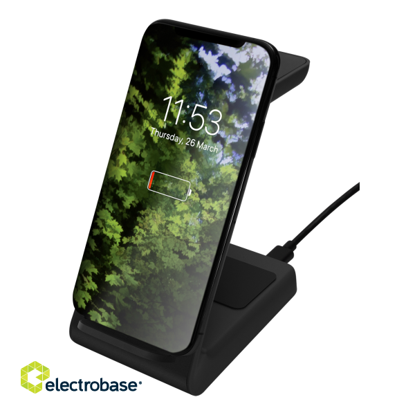 3-in-1 wireless charger DELTACO 15 W, USB-C, Qi certified, LED indicator, black / QI-1037