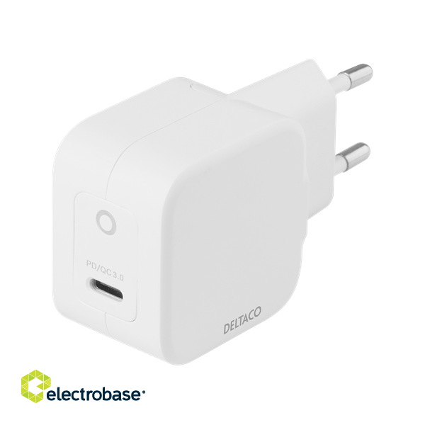 DELTACO USB-C wall charger 30 W with PD and GaN technology, white  USBC-GAN01 image 2