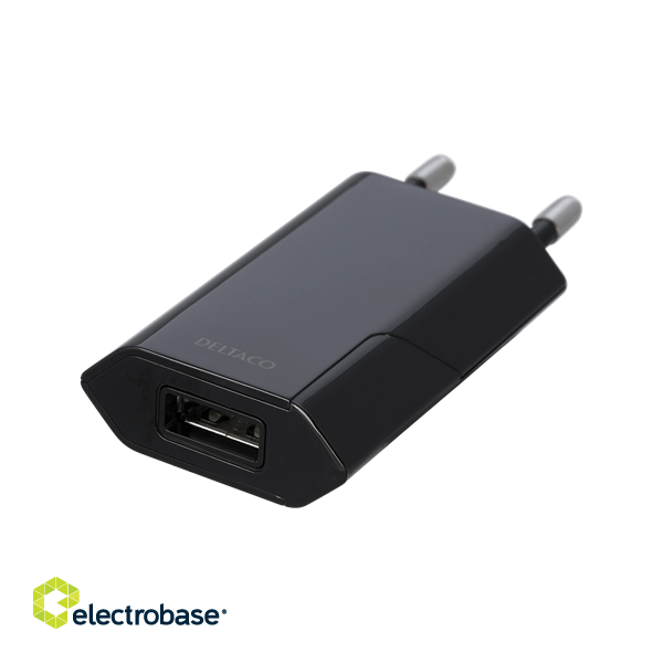 DELTACO USB wall charger, 1x USB-A, 1 A, 5 W, black USB-AC172