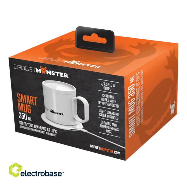 GADGETMONSTER Smart Mug, Keeps the drink in the mug 55 degrees warm or charges your Qi-compatible smartphone directly on the plate! GDM-1003 image 3