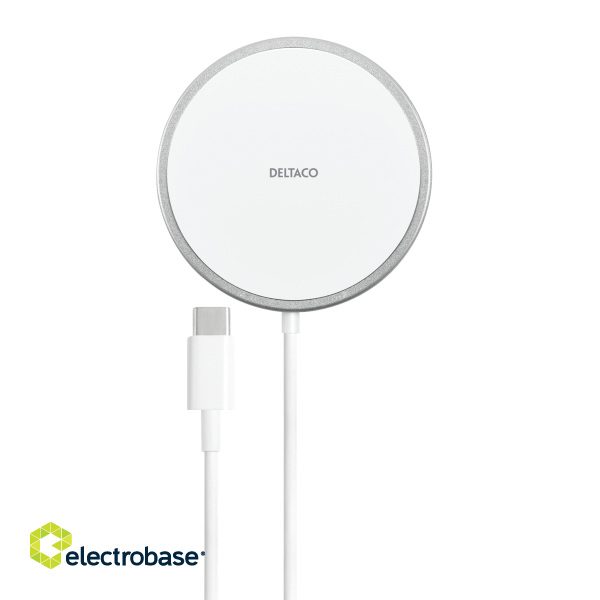 Wireless charger DELTACO with magnetic snap function, suitable for Apple iPhone 12/13, 1 m, white / QI-1034 image 1