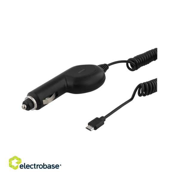 Automobilinis įkroviklis DELTACO micro USB, 1A, 1xUSB, MicroB ha, 12-24V DC, juodas / USB-CAR94 paveikslėlis 1