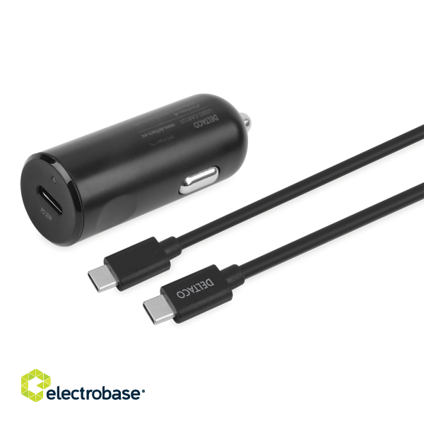 USB-C PD car charger kit DELTACO with USB-C to Lightning cable, 20 W, 1m cable, black / USBC-CAR125