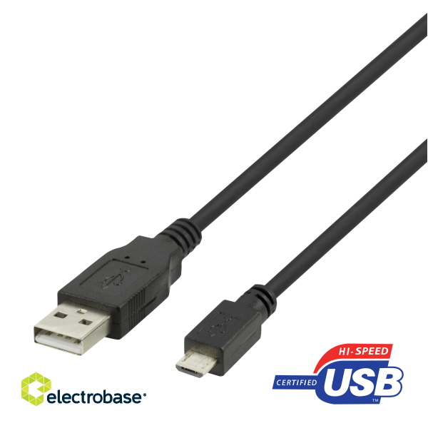 Cable DELTACO USB 2.0 Micro B, 2.4A, 2m black / USB-302S-K / R00140009 image 1