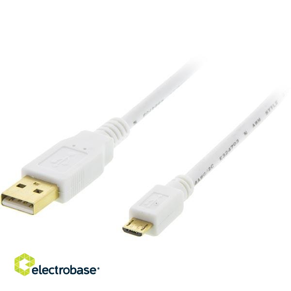 Mob. telefono kabelis DELTACO USB 2.0 "A-micro B", 1.0m, baltas / MICRO-100 paveikslėlis 1