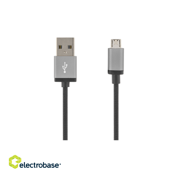 USB Sync/Charging Cable, braided, USB-A ma - USB Micro B ma, 1m, 2.4A, USB 2.0 DELTACO black / MICRO-110F image 1