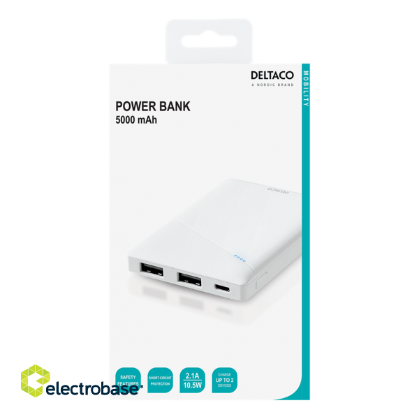 DELTACO power bank 5000 мАч, 2x USB-A, защита от короткого замыкания фото 4