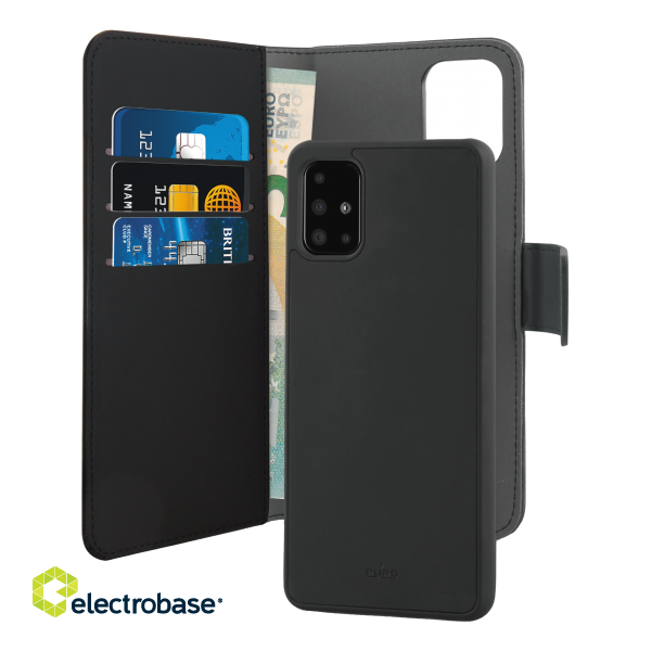 EcoLeather Wallet - case Puro for Samsung Galaxy A71, black / SGA71BOOKC3BLK image 1