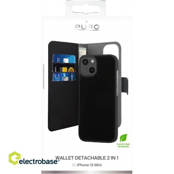 EcoLeather wallet case PURO for iPhone 13 Mini, black / IPC1354BOOKC3BLK image 2