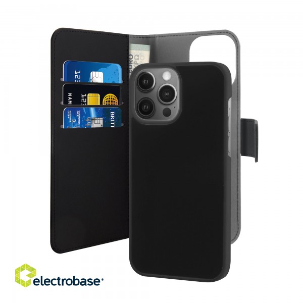 EcoLeather wallet case PURO for iPhone 13 Pro, black / IPC13P61BOOKC3BLK image 1