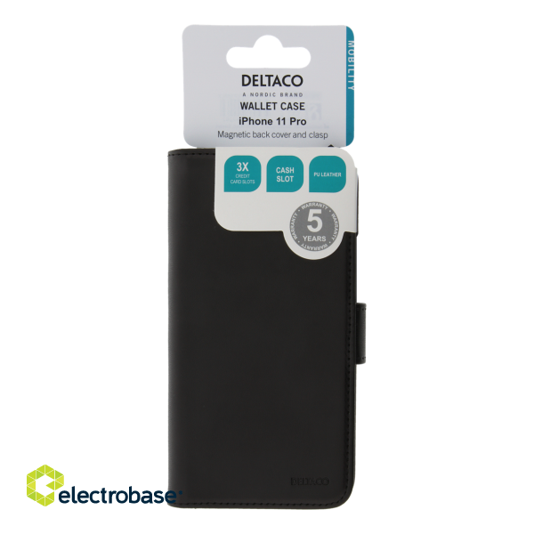 Wallet case DELTACO 2-in-1, iPhone 11 Pro, black / MCASE-W19IP58BLK image 7