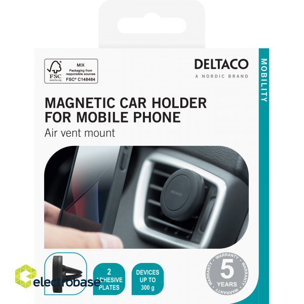 Magnetic car holder DELTACO air vent mount, for mobile phone, black / ARM-C101 image 6