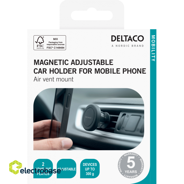 Magnetic smartphone holder for car DELTACO adjustable, air vent mount, black / ARM-C102 image 6