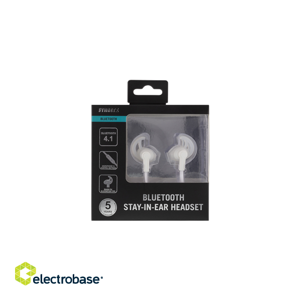 Bluetooth stay-in-ear headset, Bluetooth 4.1, 10m STREETZ white / HL-569 image 3