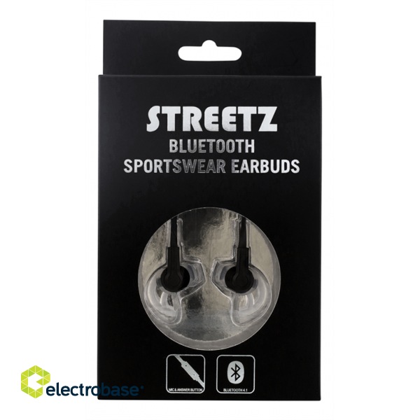 Наушники STREETZ, Bluetooth, спортивные, с микрофоном, черные / HL-570