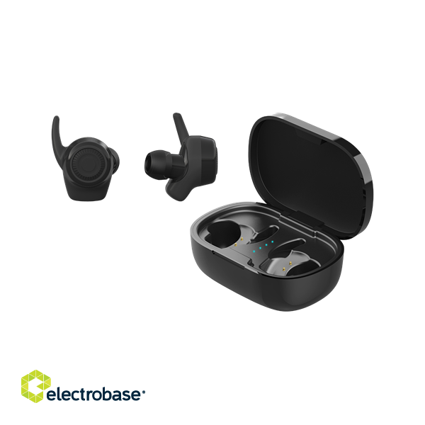 Earphones STREETZ Wireless stay-in-ear headphones with charging case, sweat resistant, BT 5, TWS, black / TWS-112 image 1