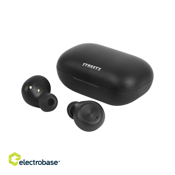 Earphones STREETZ Wireless with charging case, BT 5, TWS, black / TWS-110