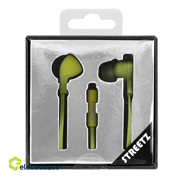 Earphones STREETZ, with microphone, lime green / HL-333 image 3