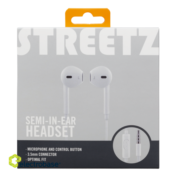 Headset STREETZ semi-in-ear, answer button, 3.5mm, microphone, white / HL-W107 image 3