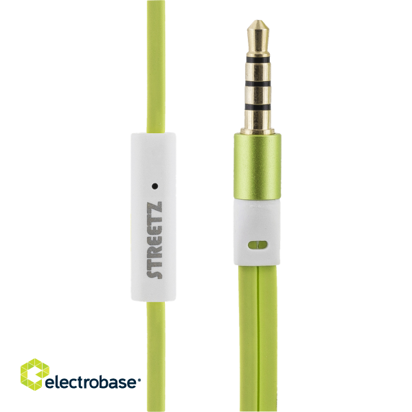STREETZ In-ear headphones with microphone, media / answer button, 3.5 mm, tangle-free, lime green HL-W105 image 2