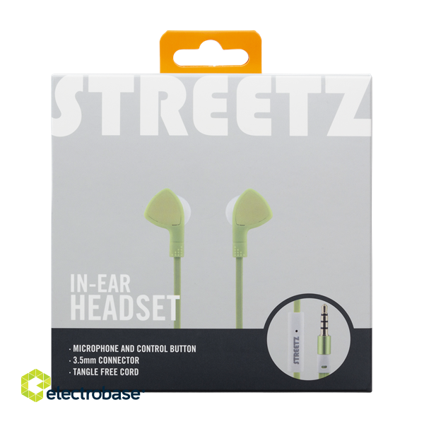 STREETZ In-ear headphones with microphone, media / answer button, 3.5 mm, tangle-free, lime green HL-W105 image 3