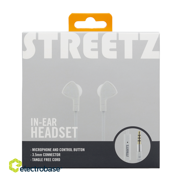 STREETZ In-ear headphones with microphone, media / answer button, 3.5 mm, tangle-free, white / HL-W103 image 3