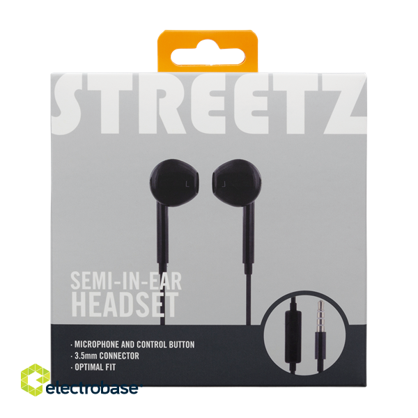 STREETZ Semi-in-ear headphones with microphone, media / answer button, 3.5 mm, black HL-W106