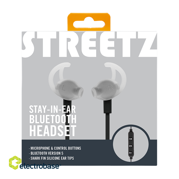 STREETZ Stay-in-ear BT5,0 headphones with microphone and control buttons, black HL-BT303 image 4